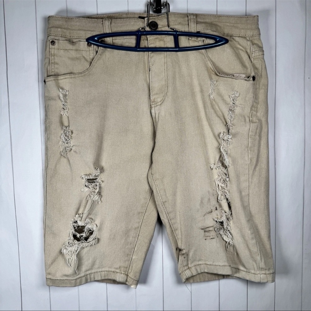 Copper Rivet Beige Cotton Denim Bermuda‎ Shorts Utility Streetwear Style Mens 36